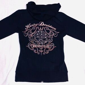 Grunge Black Studded Harley Davidson Zip Hoodie